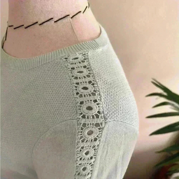 LOFT Mint Knit Pullover Sweater with Crochet Sleeves | Size XS - Picture 7 of 14